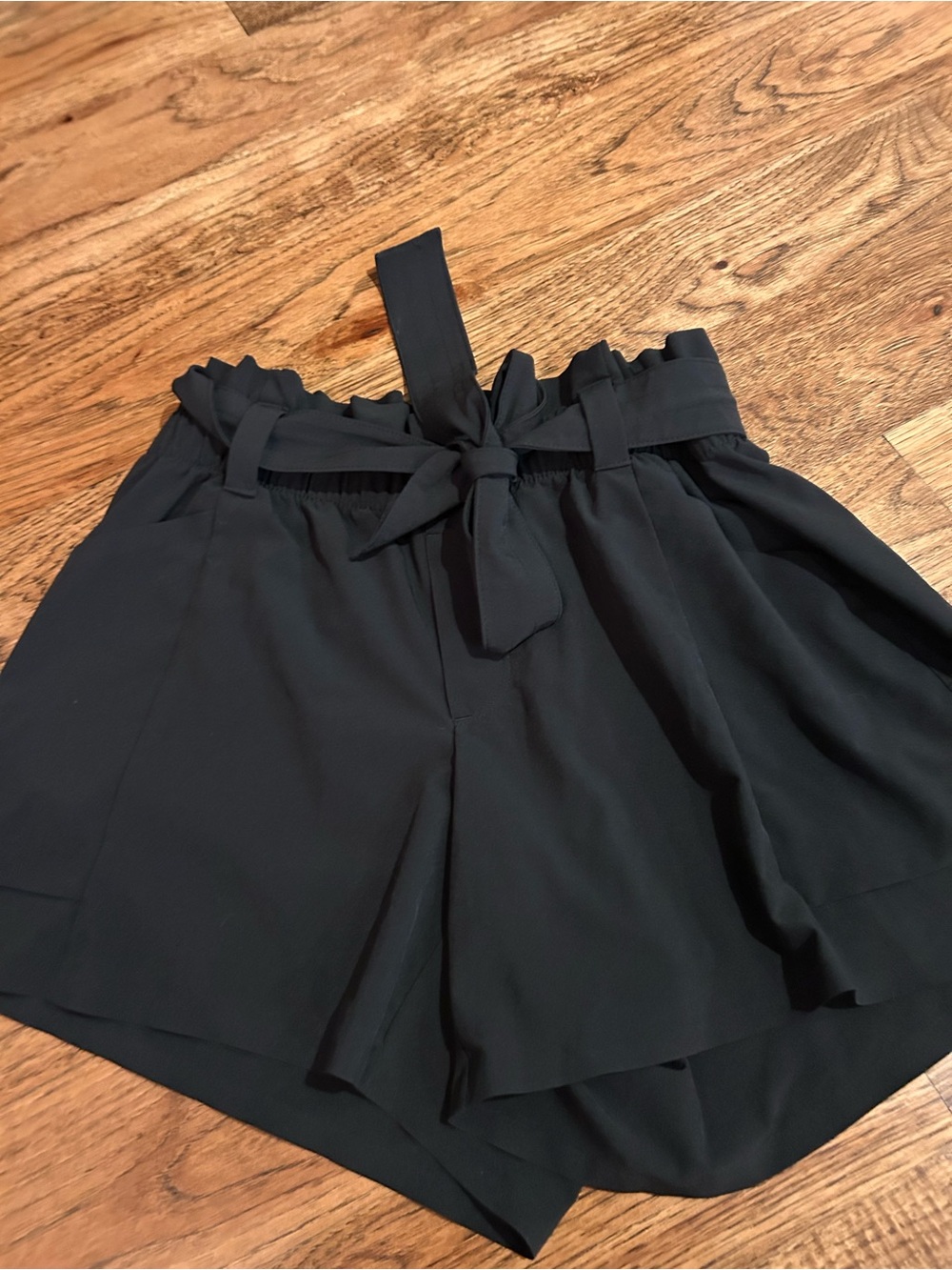 Athleta Black High-Waist Paperbag Shorts with Tie